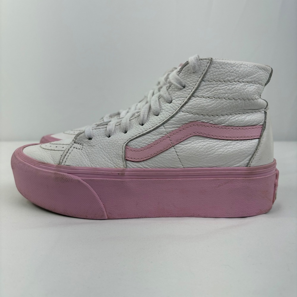 Vans x Barbie Sk8-Hi Stackform White Pink Leather Platform Sneakers Womens 8